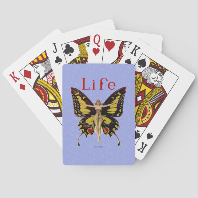 Flapper Butterfly Flying Woman Illustration Poker Cards (Back)