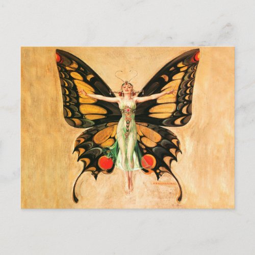 Flapper Butterfly Flying Woman Illustration Postcard