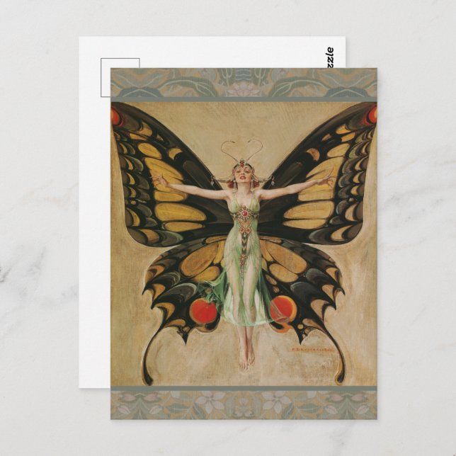 Flapper Butterfly Flying Woman Illustration Postcard (Front/Back)