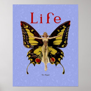 Flapper Butterfly Flying Woman Illustration Poster