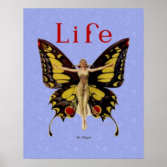 Flapper Butterfly Flying Woman Illustration Poster (Front)