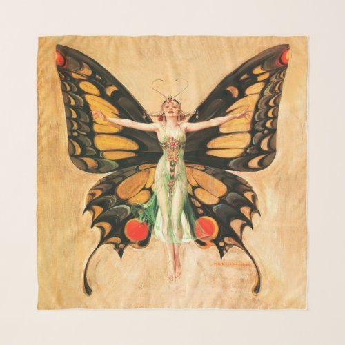 Flapper Butterfly Flying Woman Illustration Scarf