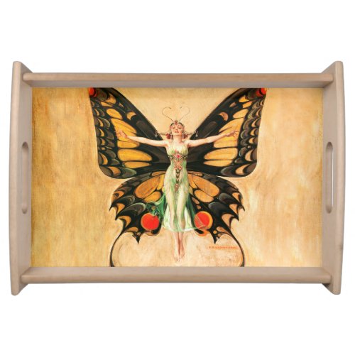 Flapper Butterfly Flying Woman Illustration Serving Tray