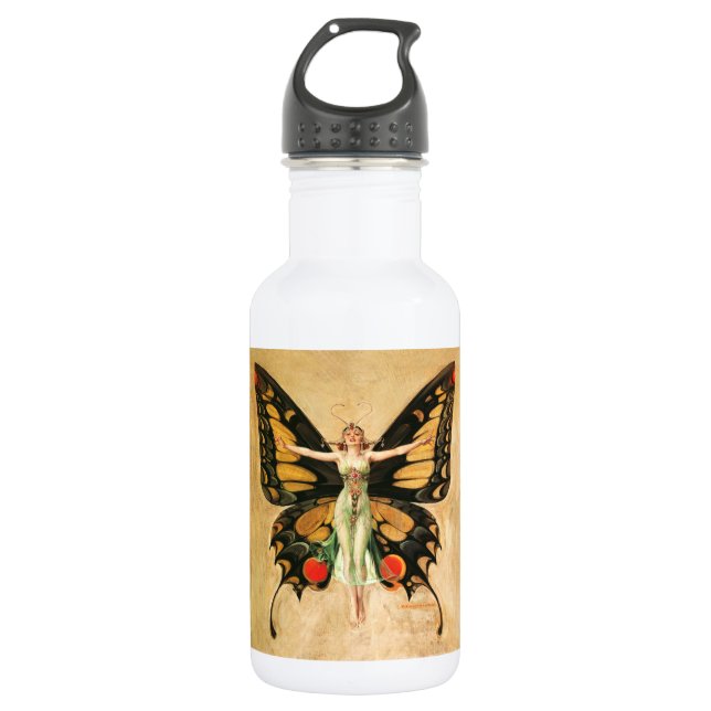 Flapper Butterfly Flying Woman Illustration Stainless Steel Water Bottle (Front)
