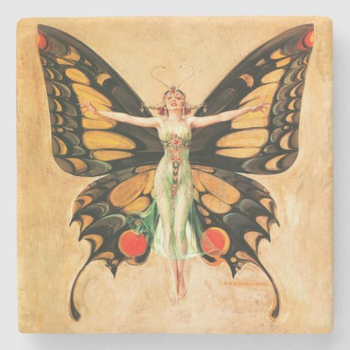 Flapper Butterfly Flying Woman Illustration Stone Coaster