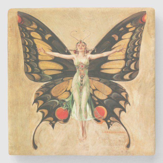 Flapper Butterfly Flying Woman Illustration Stone Coaster (Front)