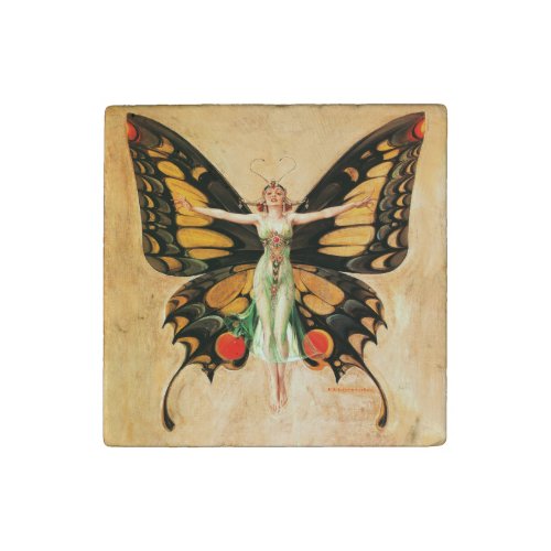 Flapper Butterfly Flying Woman Illustration Stone Magnet