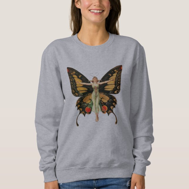 Flapper Butterfly Flying Woman Illustration Sweatshirt (Front)