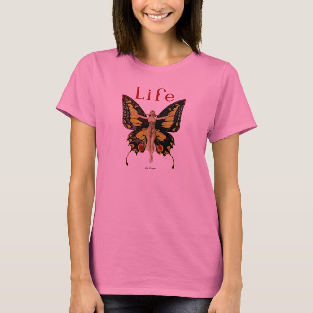 Flapper Butterfly Flying Woman Illustration T-Shirt (Front)
