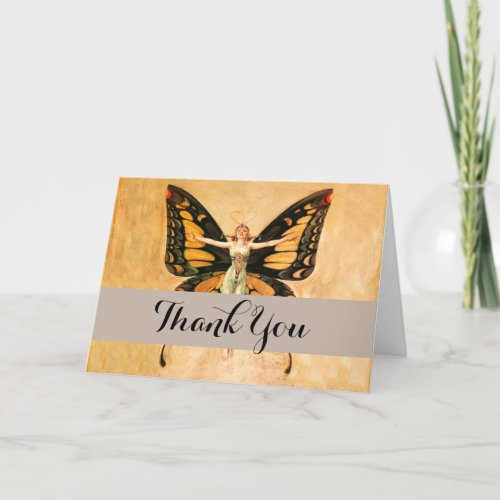 Flapper Butterfly Flying Woman Illustration Thank You Card