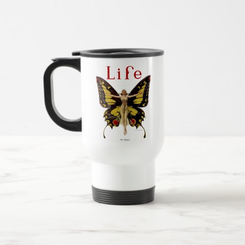 Flapper Butterfly Flying Woman Illustration Travel Mug