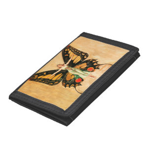 Flapper Butterfly Flying Woman Illustration Trifold Wallet
