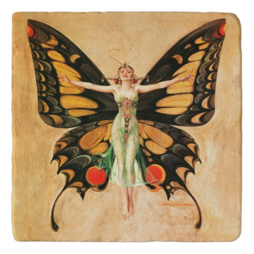 Flapper Butterfly Flying Woman Illustration Trivet