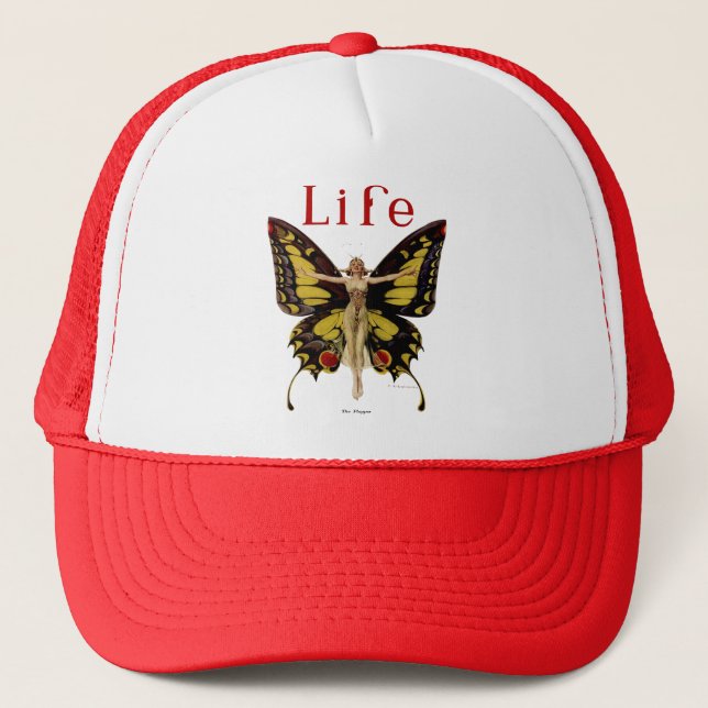 Flapper Butterfly Flying Woman Illustration Trucker Hat (Front)