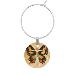 Flapper Butterfly Flying Woman Illustration Wine Charm