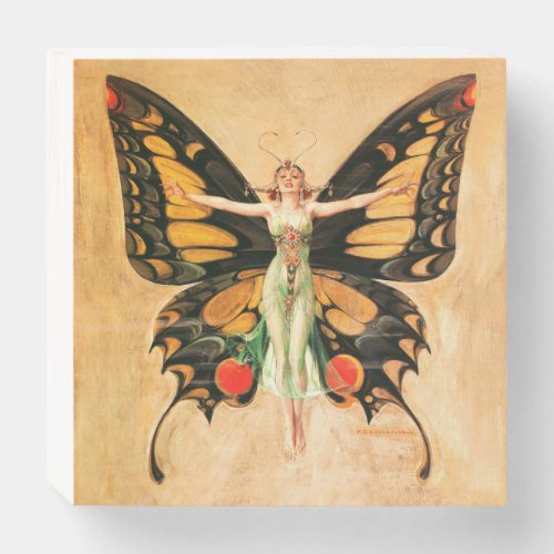 Flapper Butterfly Flying Woman Illustration Wooden Box Sign