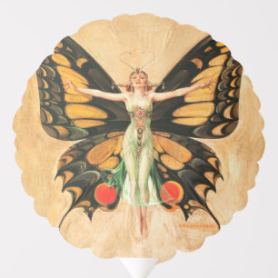 Flapper Butterfly Leyendecker Woman Illustration Balloon