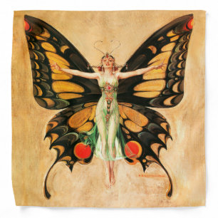 Flapper Butterfly Leyendecker Woman Illustration Bandana