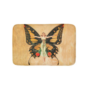 Flapper Butterfly Leyendecker Woman Illustration Bath Mat