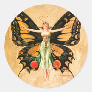 Flapper Butterfly Leyendecker Woman Illustration Classic Round Sticker