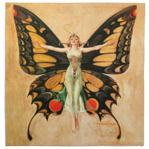 Flapper Butterfly Leyendecker Woman Illustration Cloth Napkin