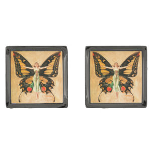 Flapper Butterfly Leyendecker Woman Illustration Cufflinks