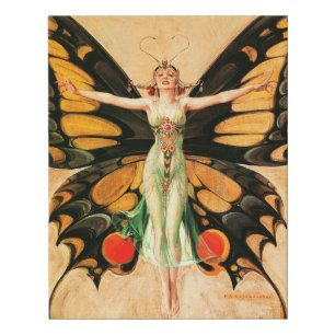 Flapper Butterfly Leyendecker Woman Illustration Faux Canvas Print