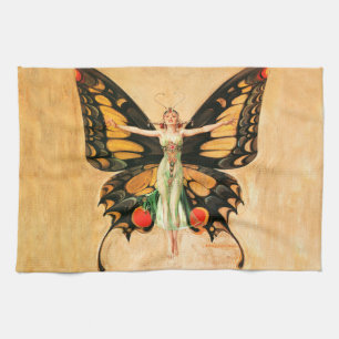 Flapper Butterfly Leyendecker Woman Illustration Kitchen Towel