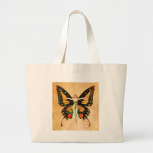 Flapper Butterfly Leyendecker Woman Illustration Large Tote Bag