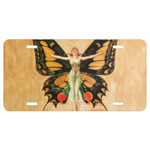 Flapper Butterfly Leyendecker Woman Illustration License Plate