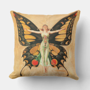Flapper Butterfly Leyendecker Woman Illustration Outdoor Pillow