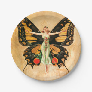 Flapper Butterfly Leyendecker Woman Illustration Paper Plates