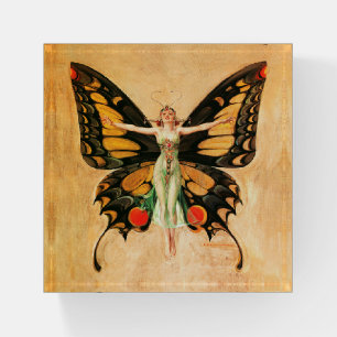 Flapper Butterfly Leyendecker Woman Illustration Paperweight