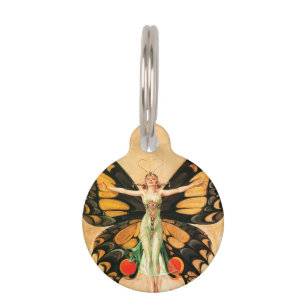 Flapper Butterfly Leyendecker Woman Illustration Pet ID Tag