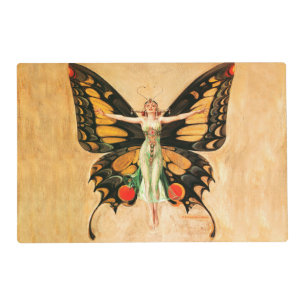 Flapper Butterfly Leyendecker Woman Illustration Placemat