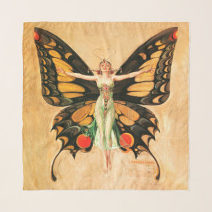 Flapper Butterfly Leyendecker Woman Illustration Scarf