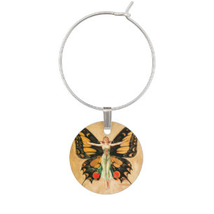 Flapper Butterfly Leyendecker Woman Illustration Wine Charm