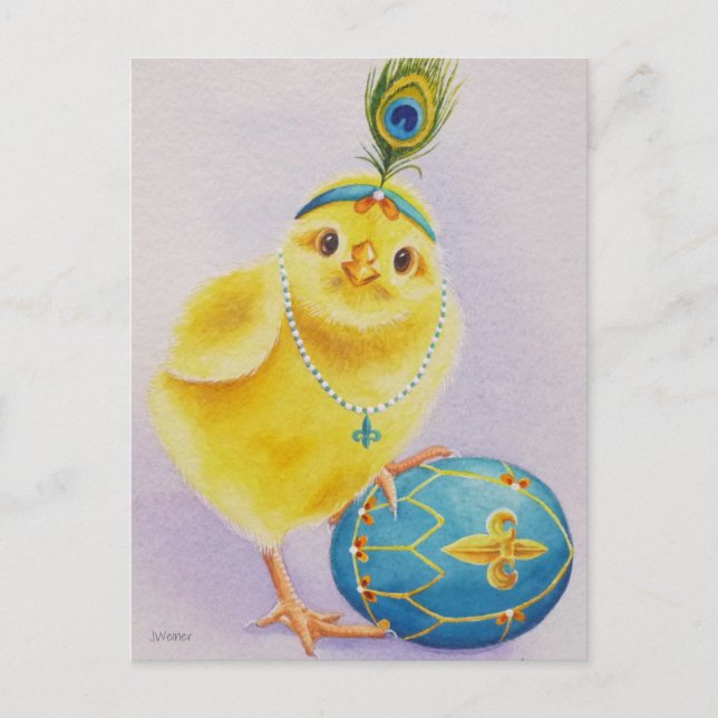 Flapper Chick No. 1 and Easter Egg Watercolor Art Postcard (Front)