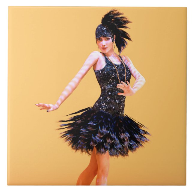Flapper Dancing Vintage Ceramic Tile (Front)
