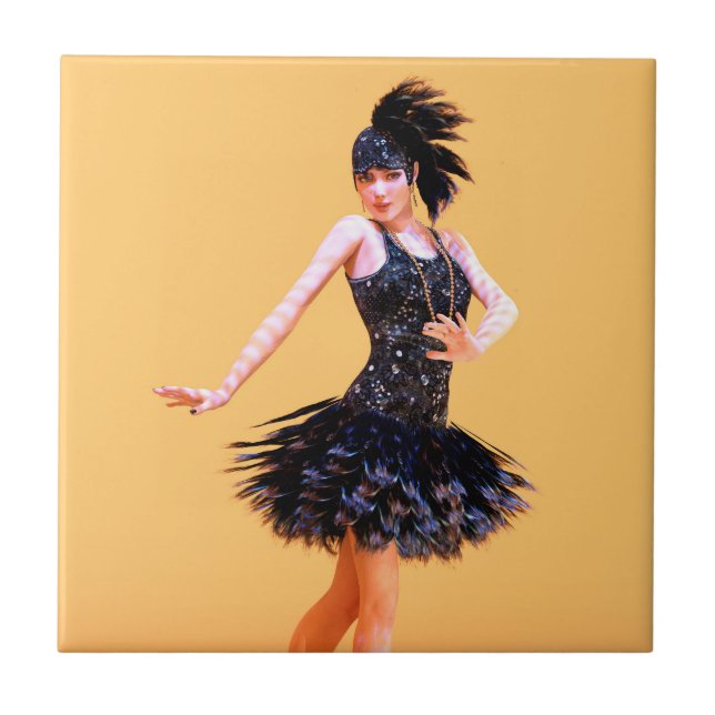 Flapper Dancing Vintage Ceramic Tile (Front)