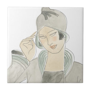 Flapper Fashion Sketch Ceramic Tile