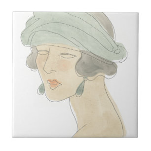 Flapper Fashion Sketch - Portrait Ceramic Tile