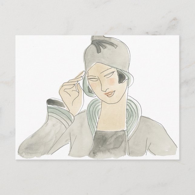 Flapper Fashion Sketch Postcard (Front)