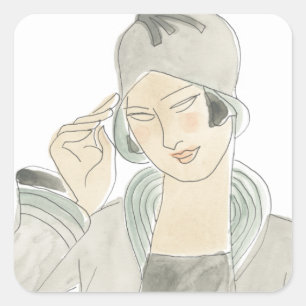 Flapper Fashion Sketch Square Sticker
