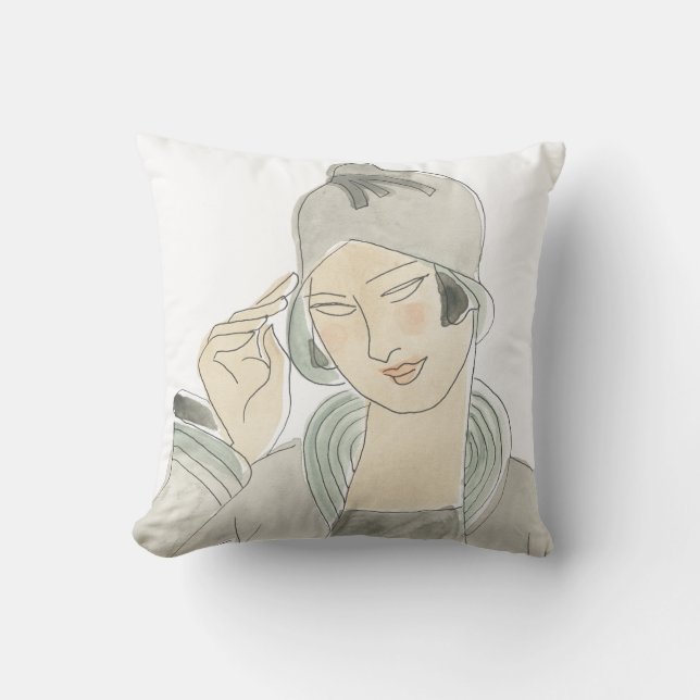 Flapper Fashion Sketch Throw Pillow (Front)