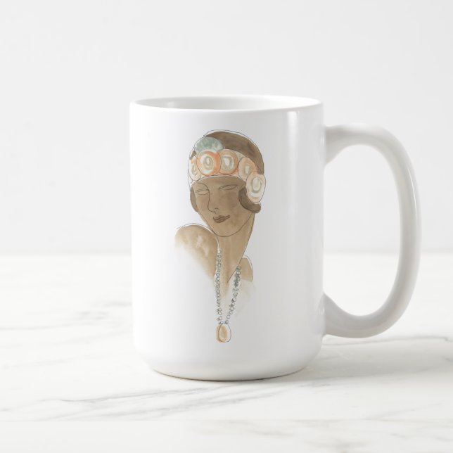 Flapper Fashion Sketch - Woman with Hairpiece Coffee Mug (Right)