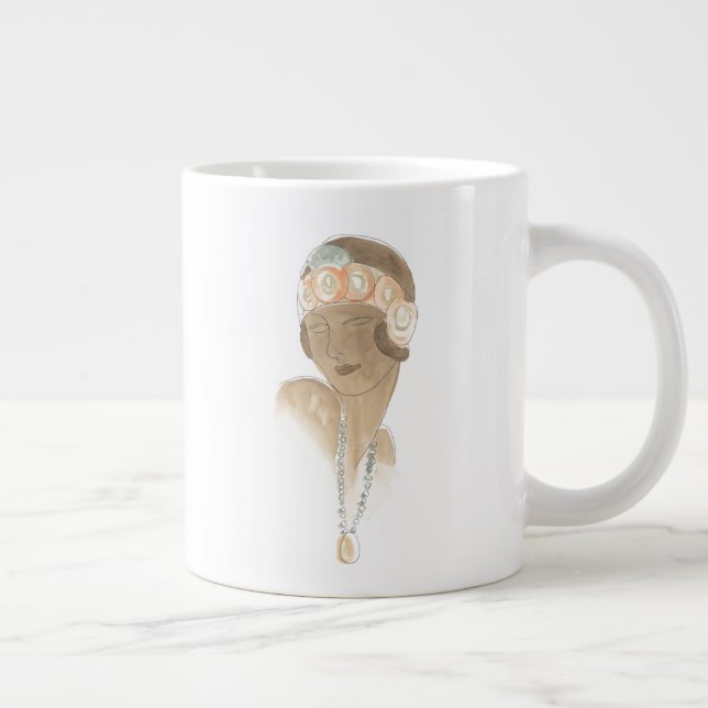Flapper Fashion Sketch - Woman with Hairpiece Giant Coffee Mug (Right)
