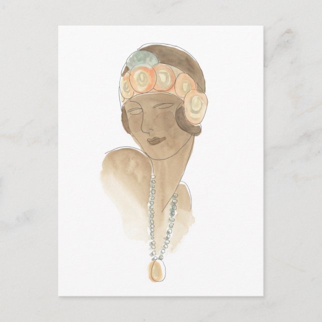Flapper Fashion Sketch - Woman with Hairpiece Postcard (Front)