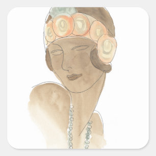 Flapper Fashion Sketch - Woman with Hairpiece Square Sticker