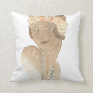 Flapper Fashion Sketch - Woman with Hairpiece Throw Pillow